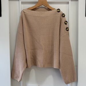 H&M Tan Beige Boat Neck Button Shoulder Sweater Size Large